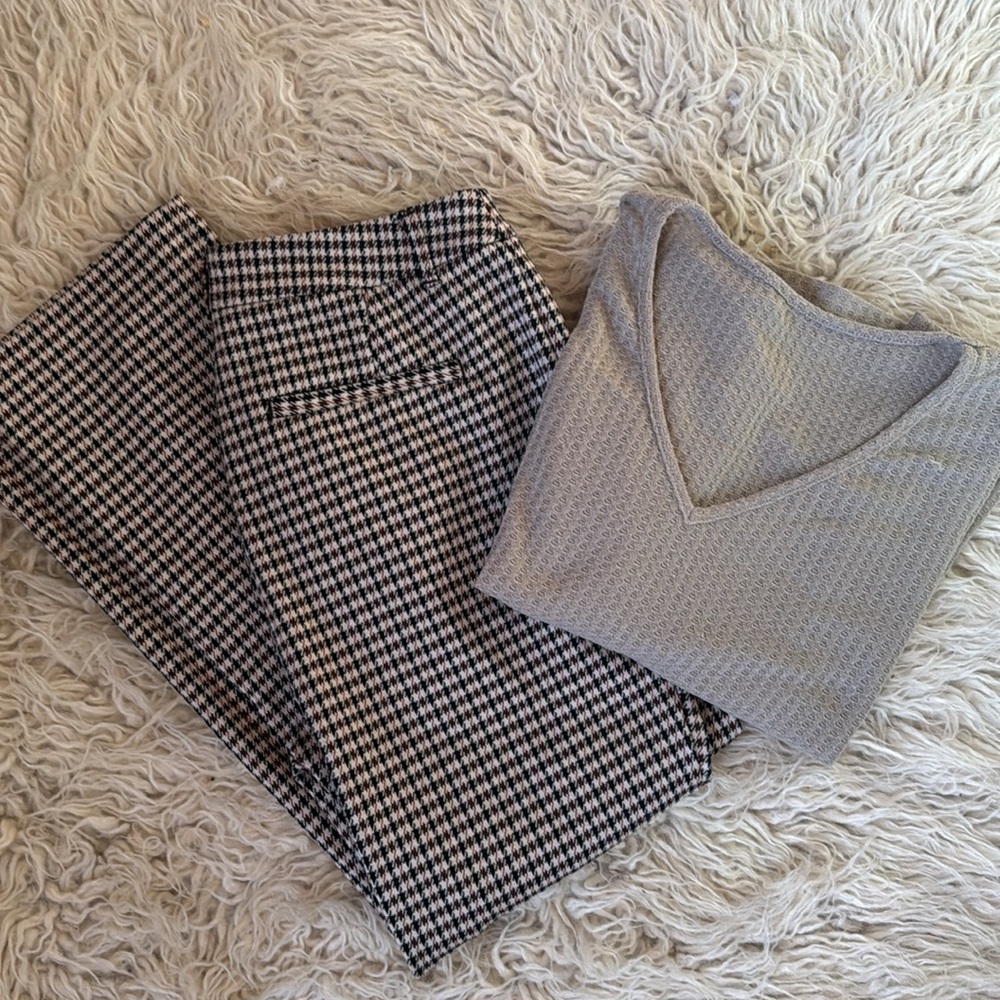Houndstooth Pants & Waffle Knit Shirt